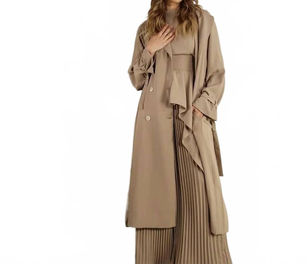 NEW MULLA back pleated trench coat in ash/ taupe